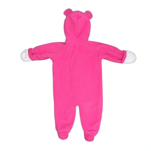 Cozy Pink Fleece Baby Onesie with Ears | Soft Zip-Up Footie Pajama Jumper - Picture 2 of 4